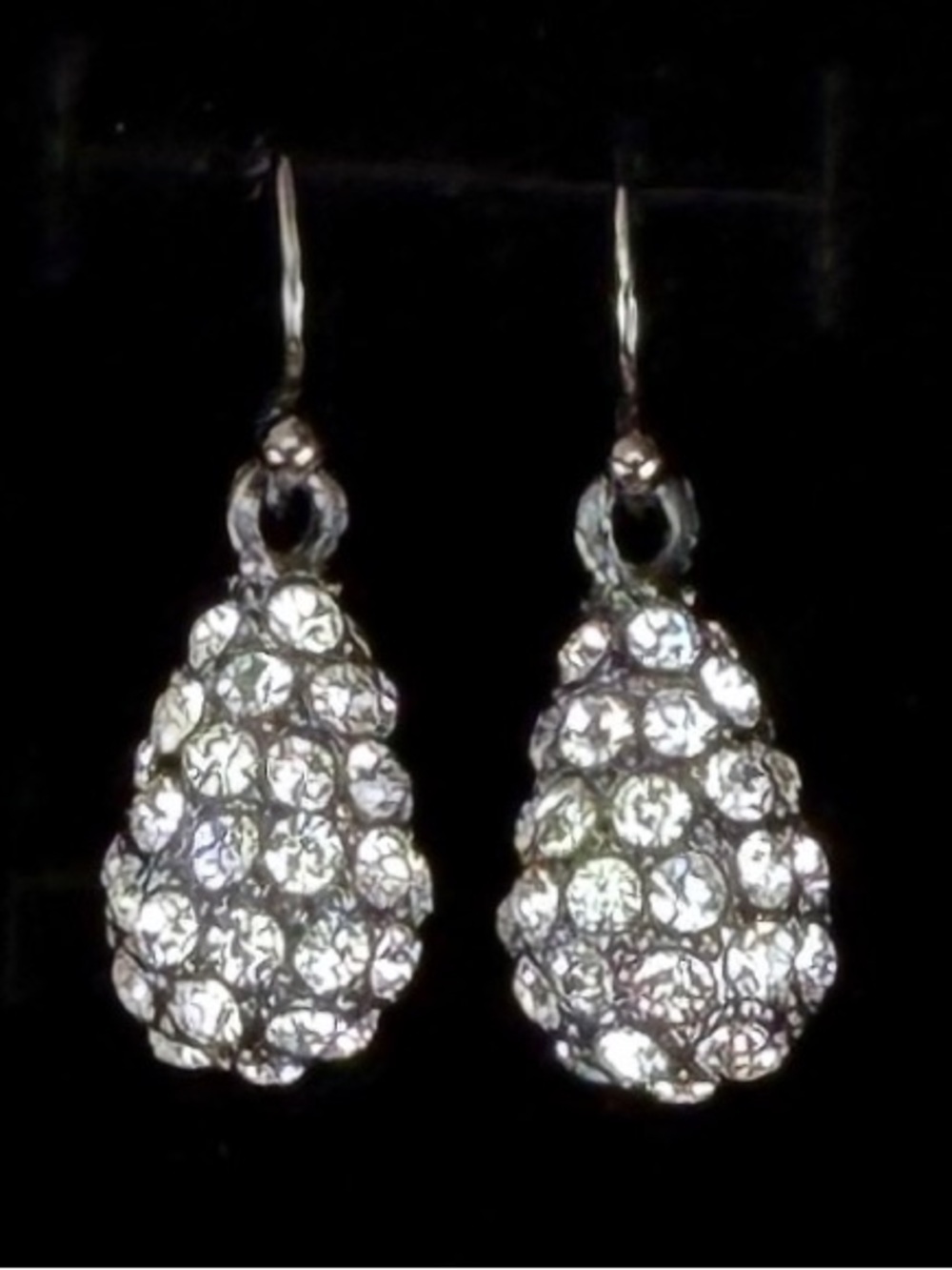 Aged Silvertone gunmetal bling teardrop weighted pierced earrings